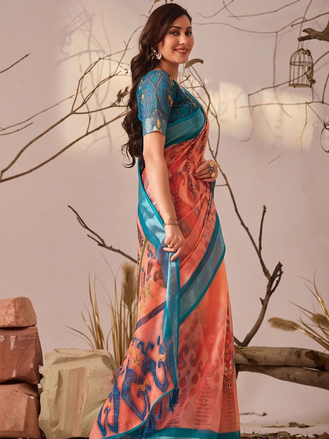 HERE&NOW Floral Pure Cotton Handloom Jamdani Saree - view 1
