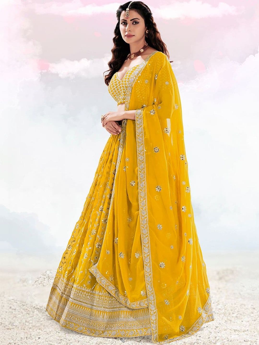 House of Pataudi Embroidered Flared Lehenga Choli  With Dupatta thumbnail 6