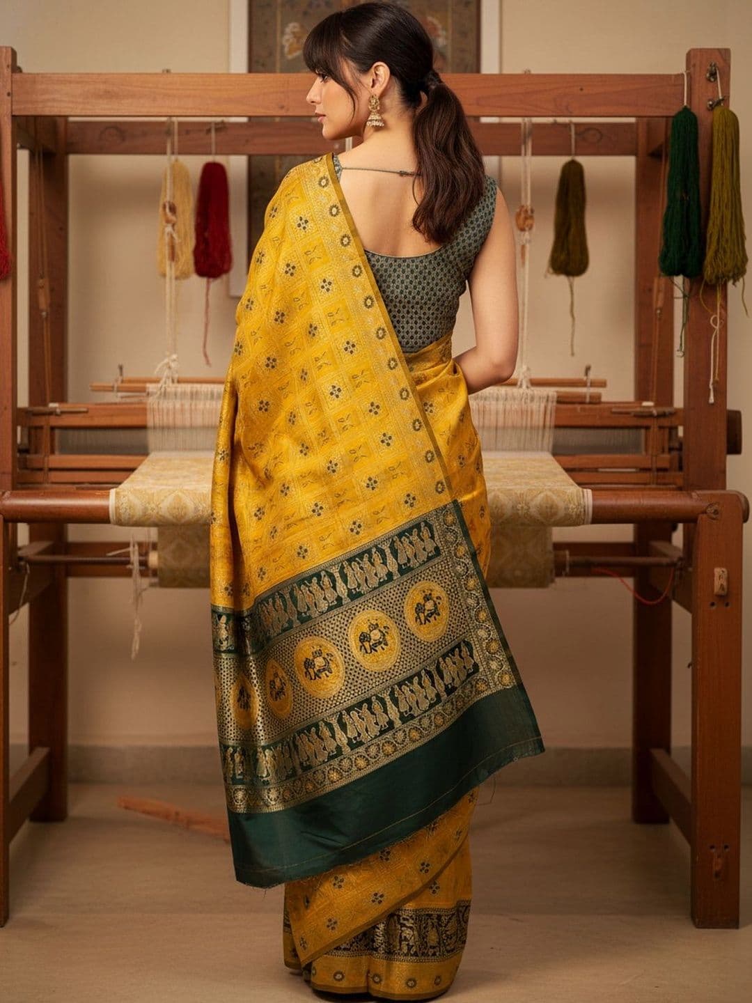 SZN Ethnic Motifs Zari Silk Blend Handloom Banarasi Saree thumbnail 2