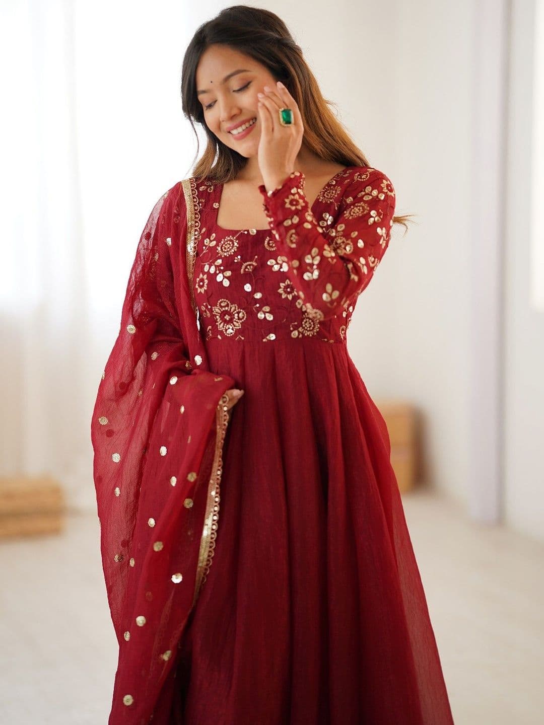 all about you Women Ethnic Motifs Embroidered Empire Sequinned Kurta with Palazzos & With Dupatta thumbnail 4