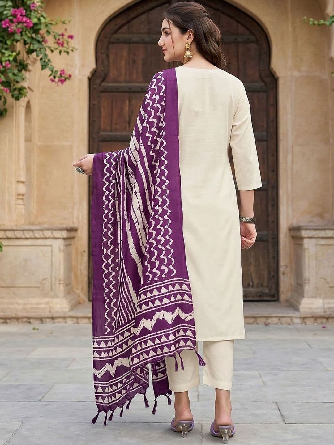 Sangria Embroidered Pure Cotton Round Neck Kurta & Trousers With Dupatta thumbnail 3