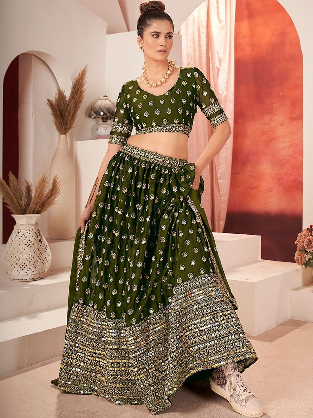 House of Pataudi Embroidered Flared Lehenga Choli  With Dupatta - view 1