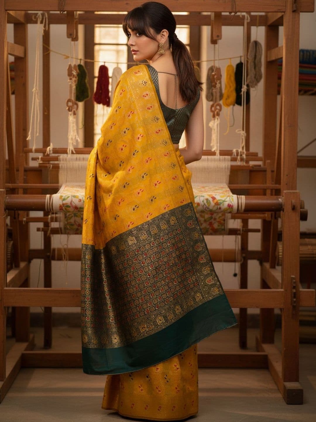 SZN Woven Design Zari Silk Blend Handloom Banarasi Saree thumbnail 2