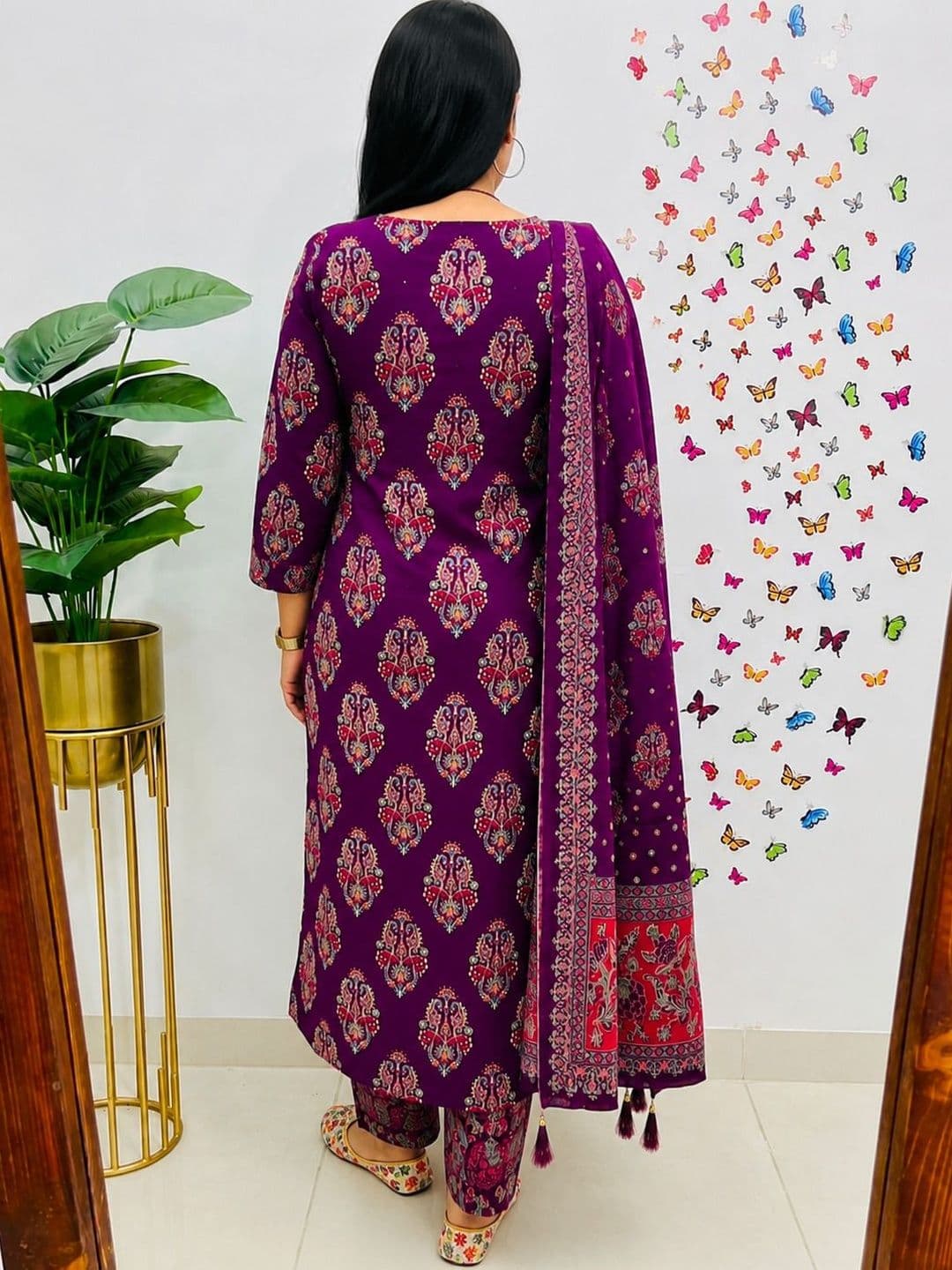 Sangria Printed Pure Cotton Round Neck Kurta & Trousers With Dupatta thumbnail 3