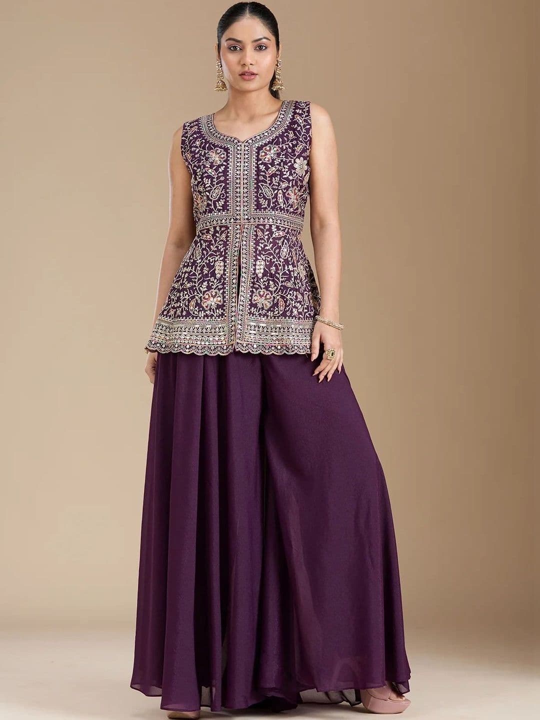 J.KANJI Women Ethnic Motifs Embroidered Tiered Thread Work Kurti with Palazzos & With Dupatta thumbnail 4