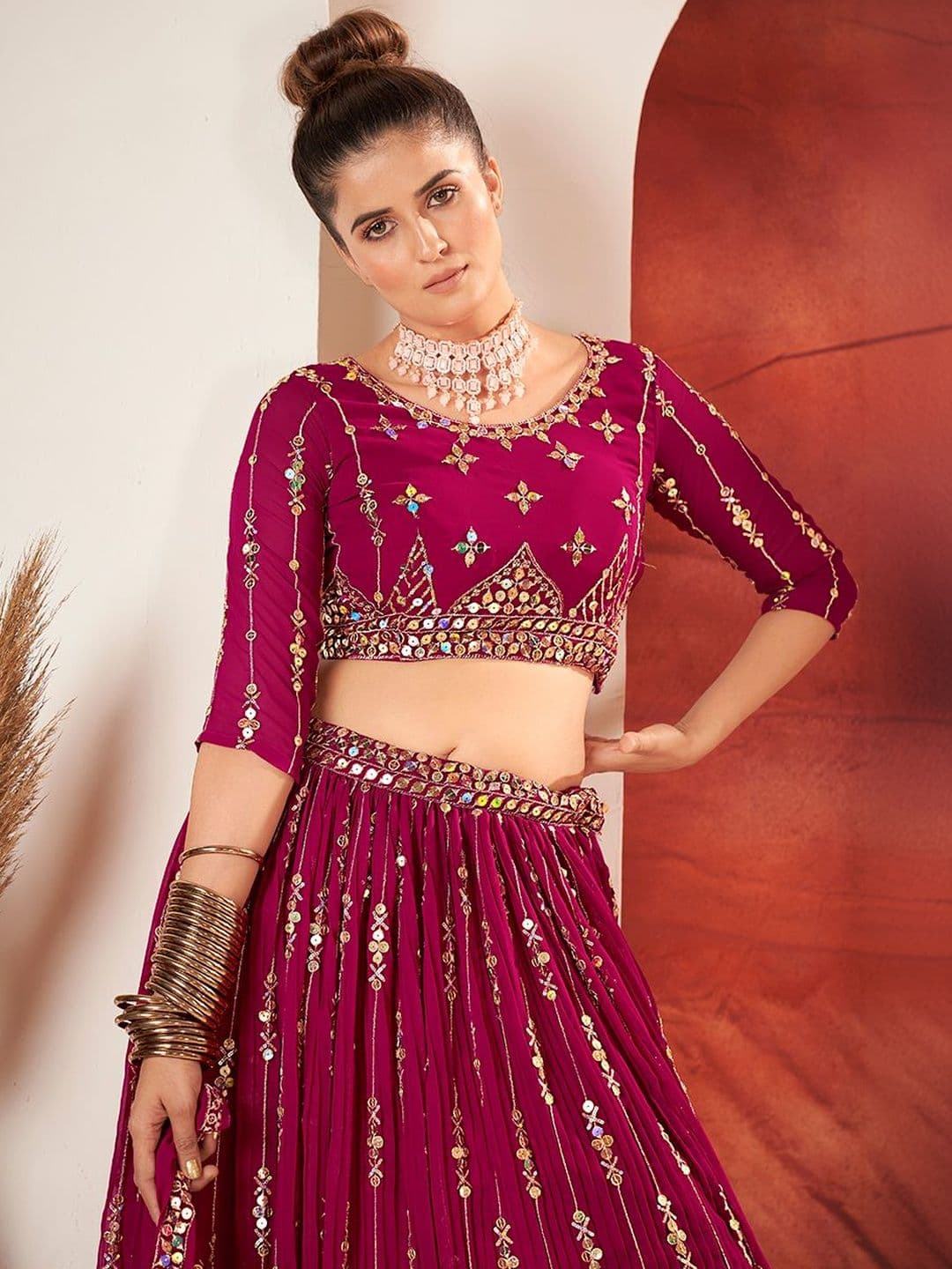 House of Pataudi Embroidered Flared Lehenga Choli  With Dupatta thumbnail 2