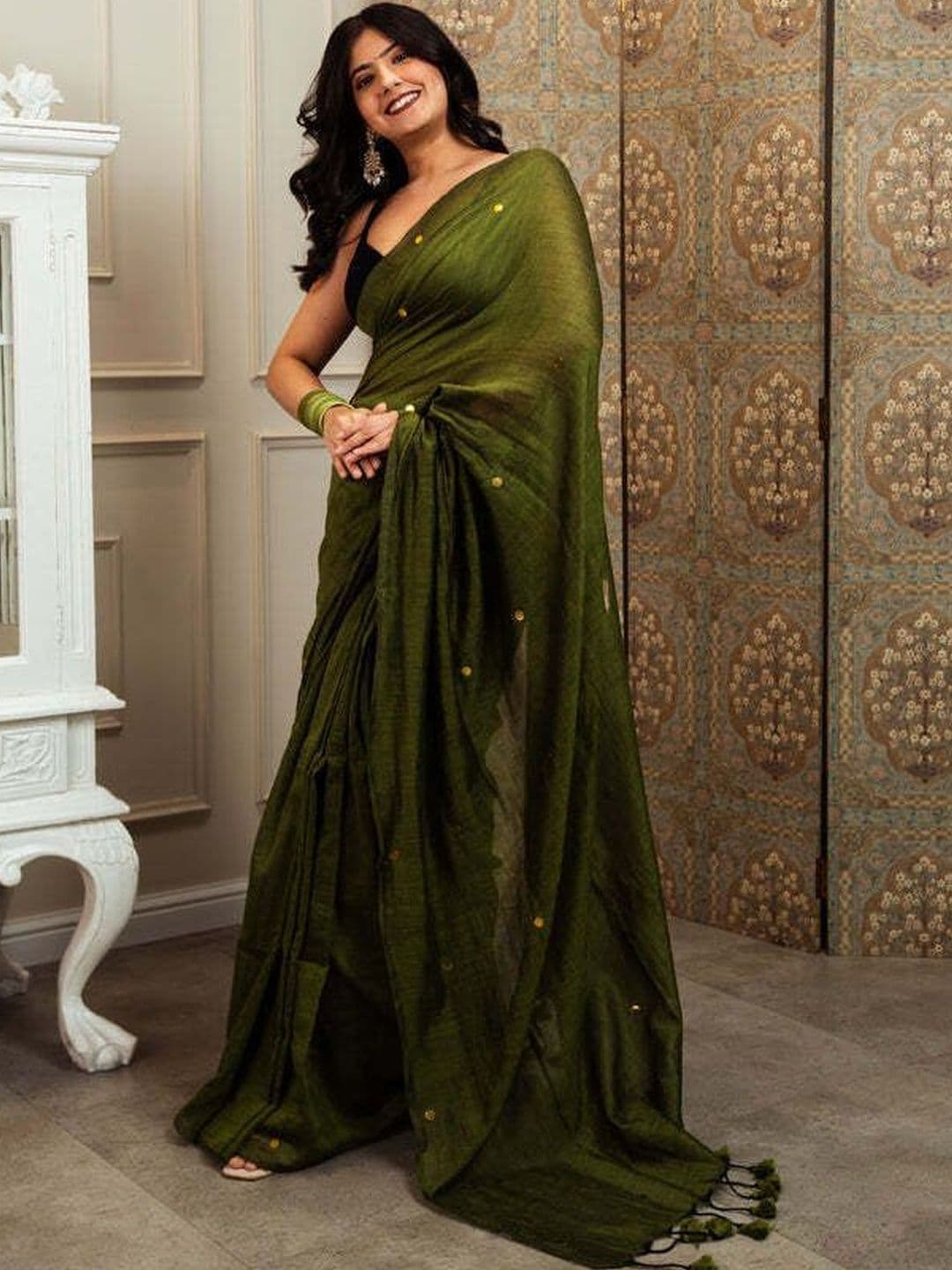 sourav biswas Sequinned Pure Cotton Handloom Saree - view 1