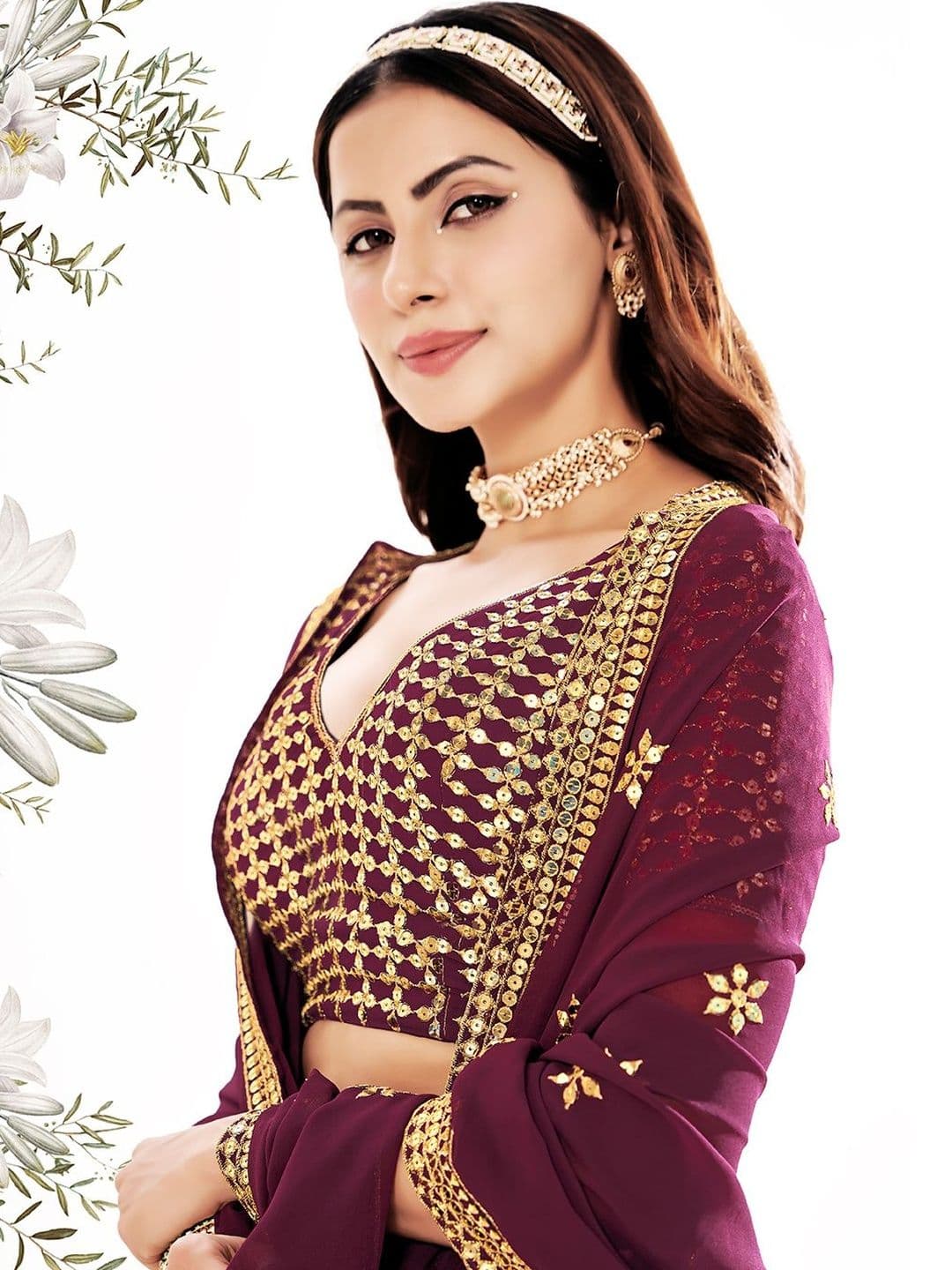 House of Pataudi Embroidered Flared Lehenga Choli  With Dupatta thumbnail 6