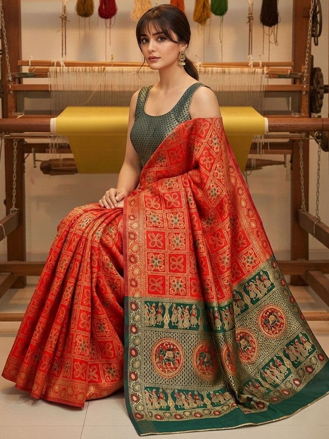 SZN Ethnic Motifs Zari Silk Blend Handloom Banarasi Saree thumbnail 6