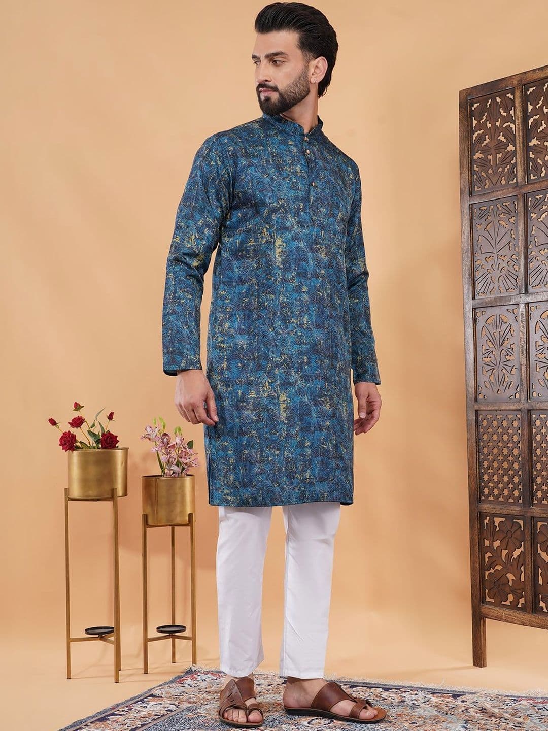 HERE&NOW Men Printed Indie Prints Kurta thumbnail 3