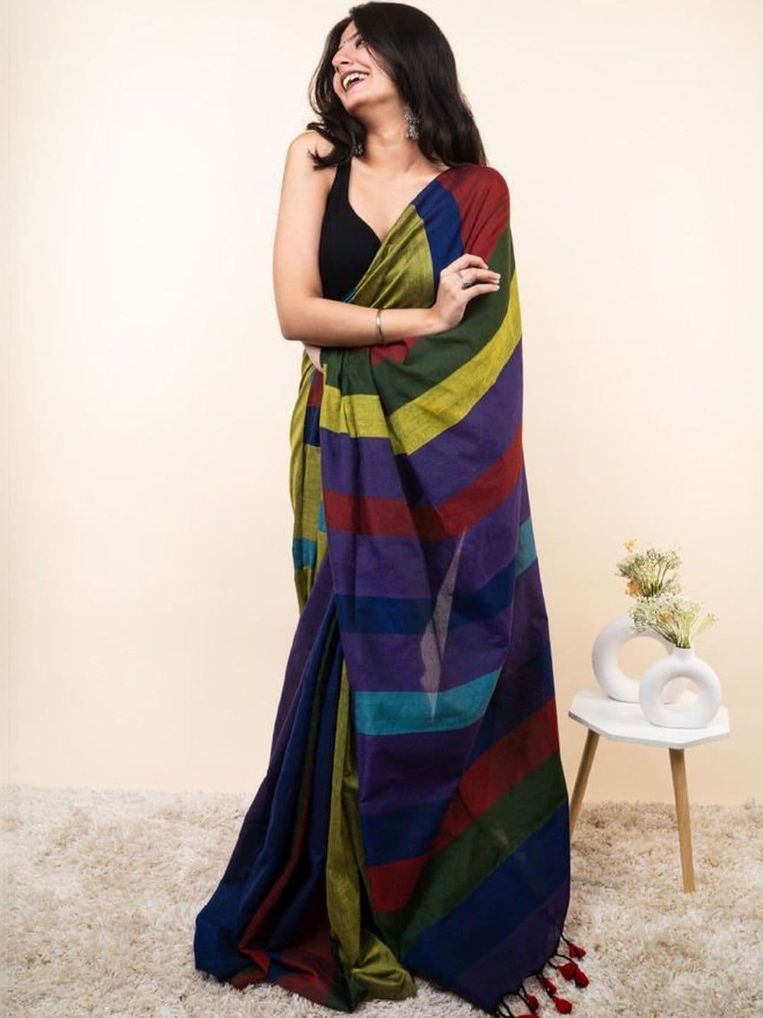 sourav biswas Striped Pure Cotton Handloom Saree thumbnail 4