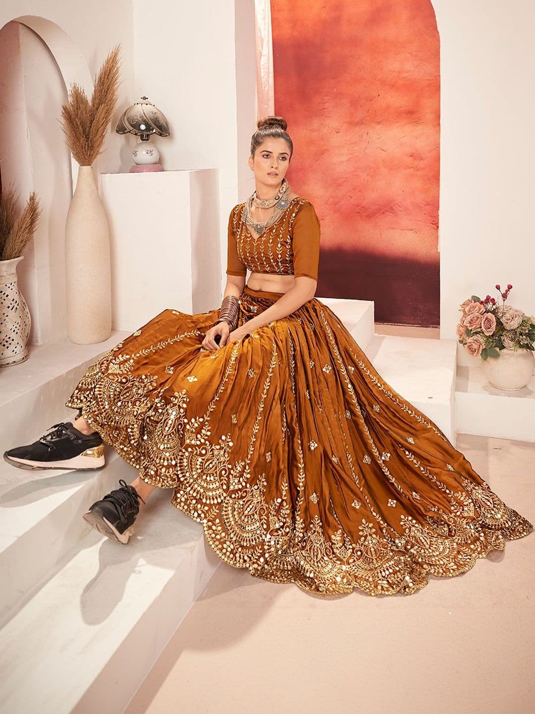 House of Pataudi Embroidered Flared Lehenga Choli  With Dupatta thumbnail 2
