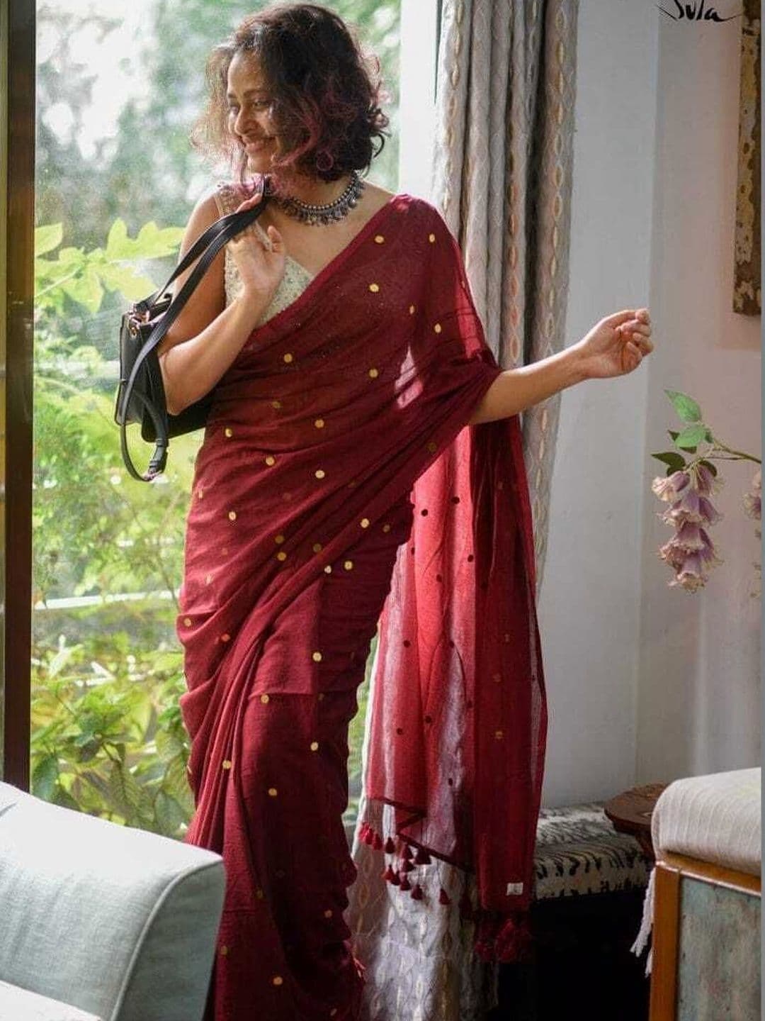 all about you Polka Dot Sequinned Khadi Saree - view 1