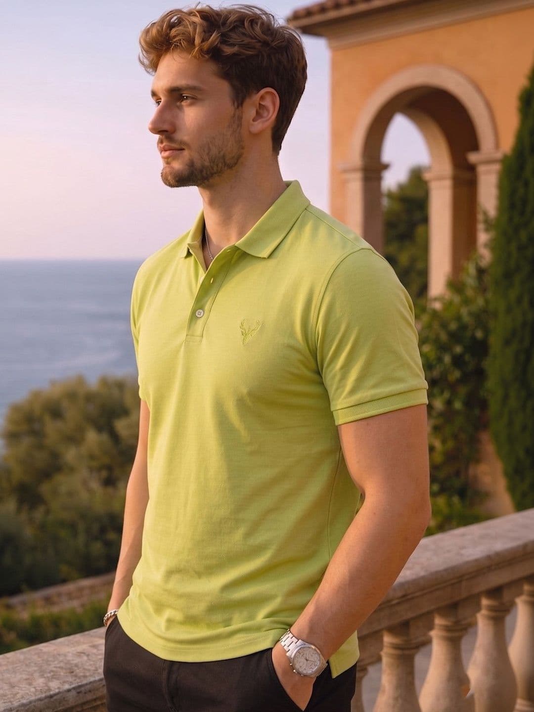 Utopium Men Brand Logo Polo Collar T-shirt thumbnail 5