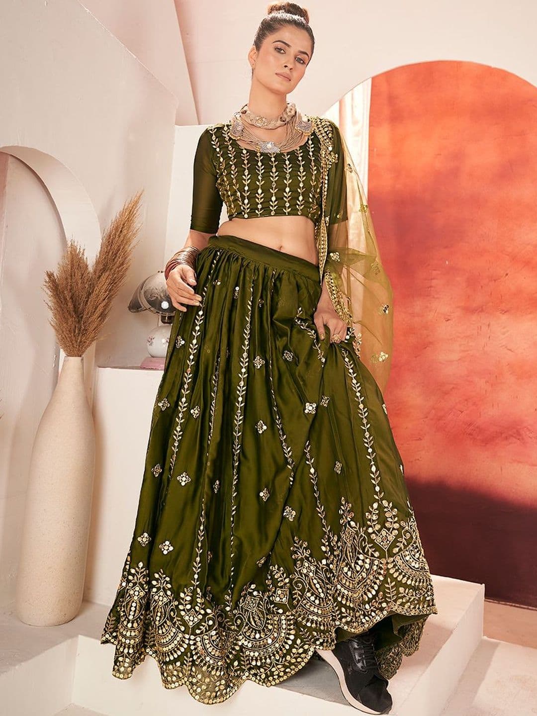 House of Pataudi Embroidered Flared Lehenga Choli  With Dupatta thumbnail 2