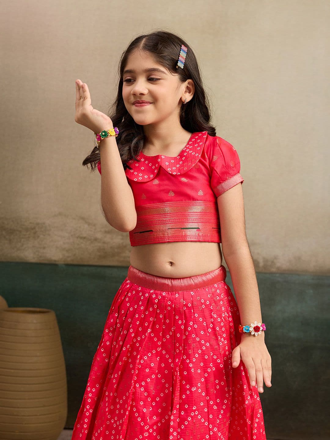 KALINI Girls Embellished Semi-Stitched Lehenga & Choli thumbnail 2