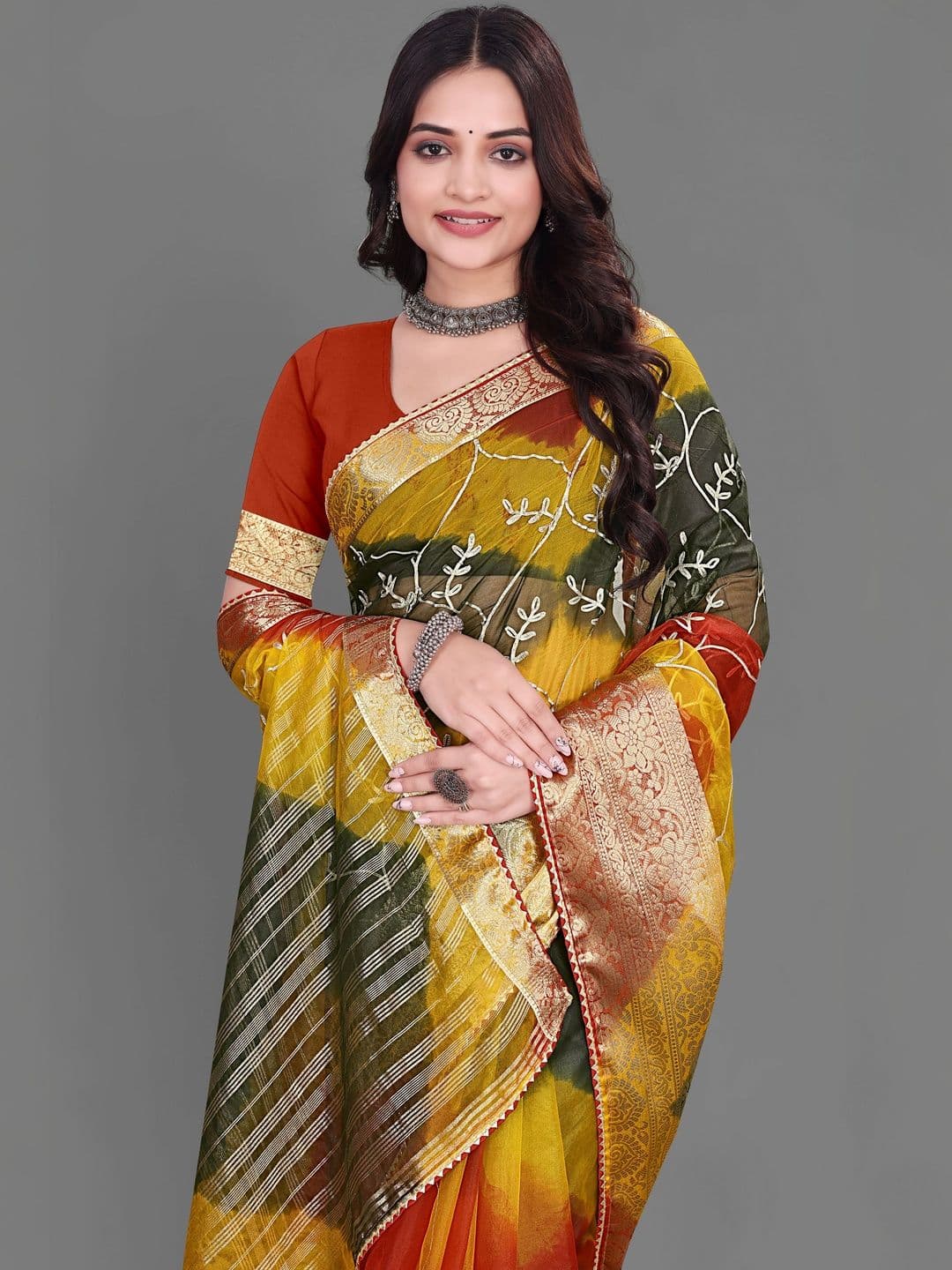 KOTHARI SBT Embellished Embroidered Organza Heavy Work Patola Saree thumbnail 6