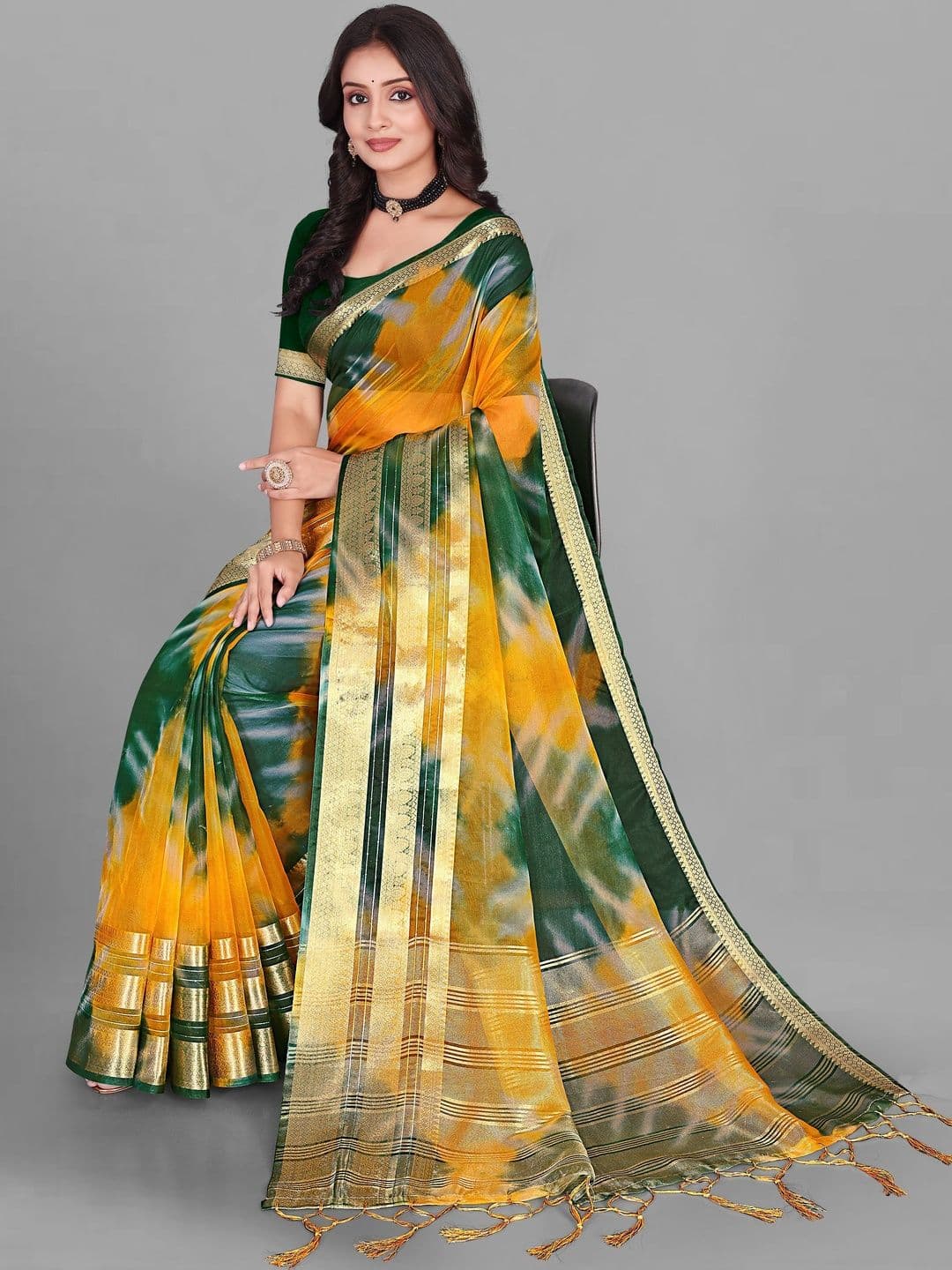 KOTHARI SBT Tie and Dye Organza Handloom Bandhani Saree thumbnail 6