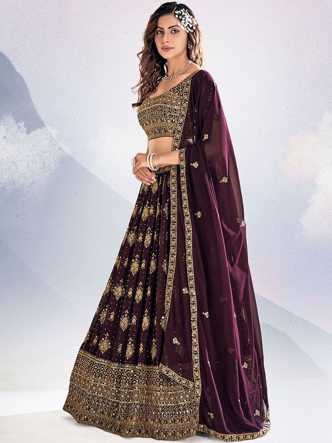House of Pataudi Embroidered Flared Lehenga Choli  With Dupatta thumbnail 2