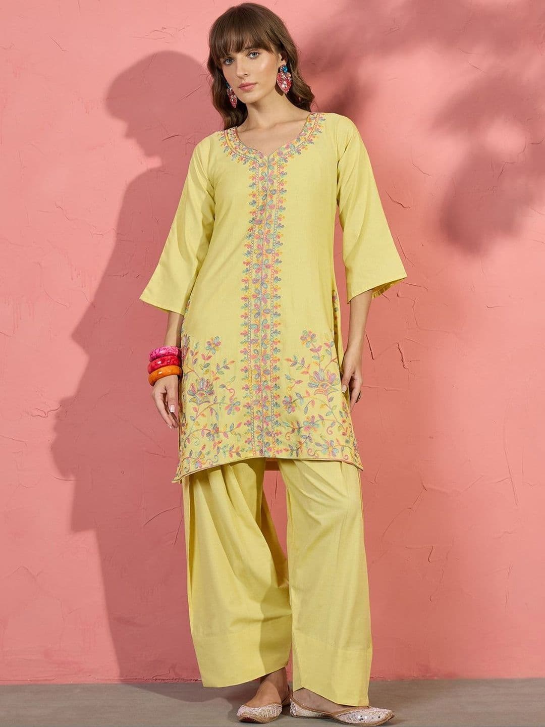 Ethnic Junction Women Floral Embroidered Thread Work Kurta with Farshi Salwar and Dupatta thumbnail 5