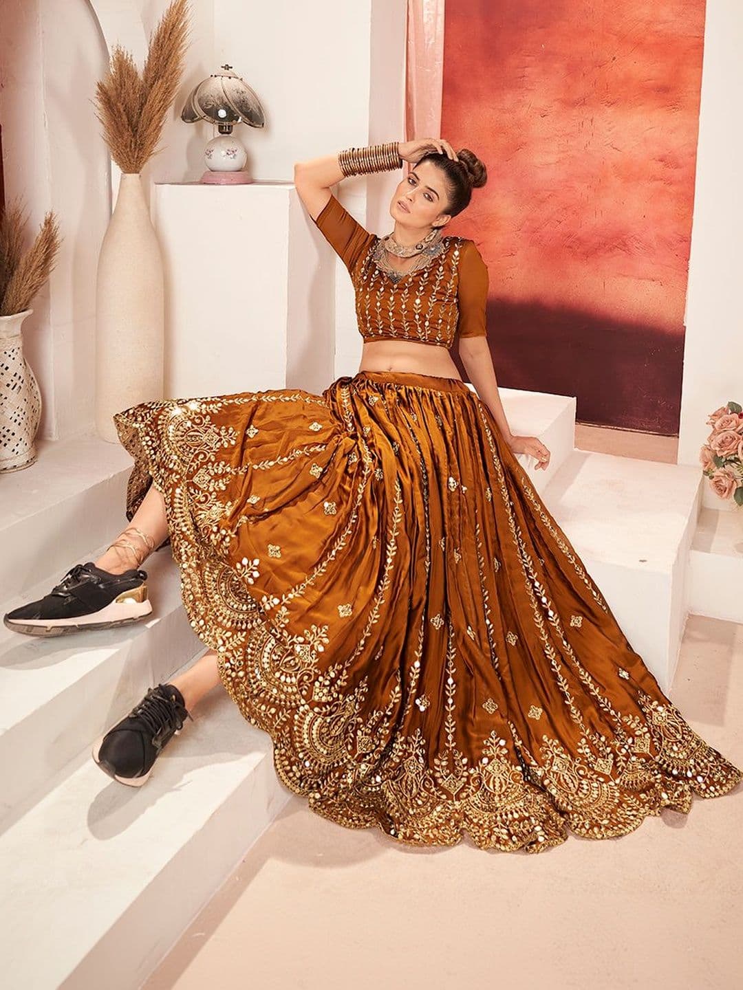House of Pataudi Embroidered Flared Lehenga Choli  With Dupatta thumbnail 3