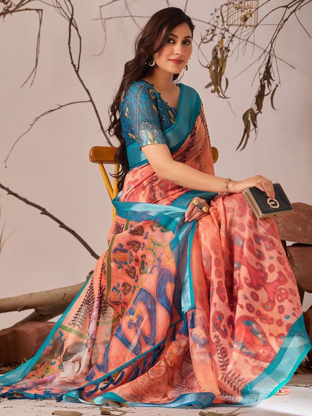 HERE&NOW Floral Pure Cotton Handloom Jamdani Saree thumbnail 6