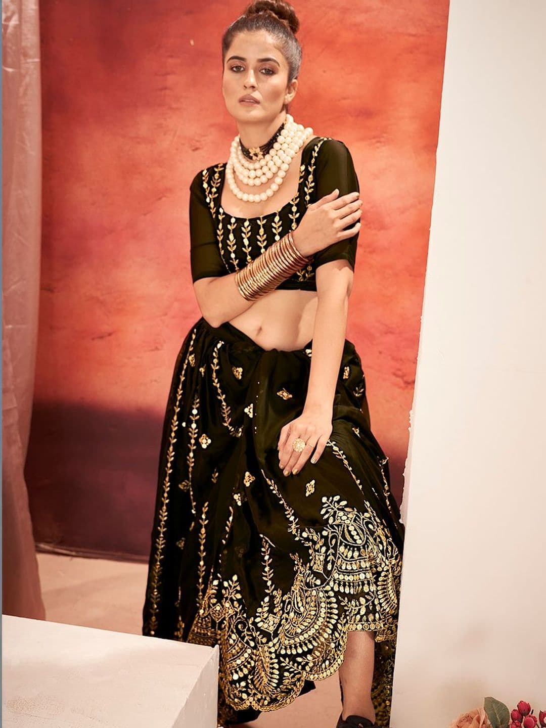 House of Pataudi Embroidered Flared Lehenga Choli With Dupatta thumbnail 2
