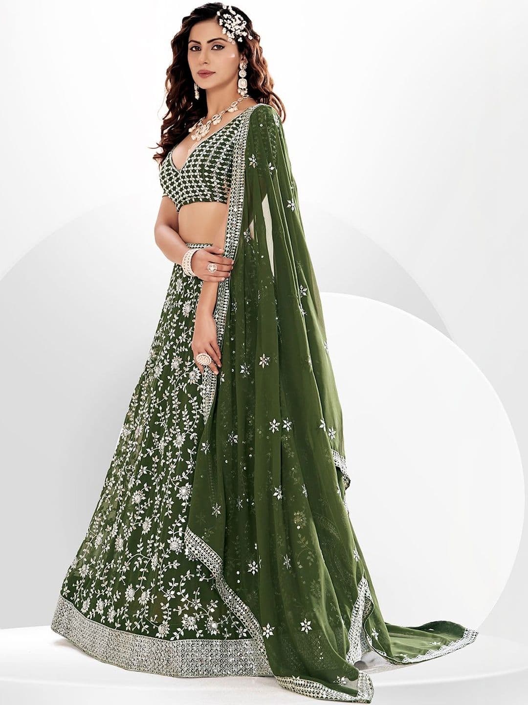 House of Pataudi Embroidered Flared Lehenga Choli  With Dupatta thumbnail 3