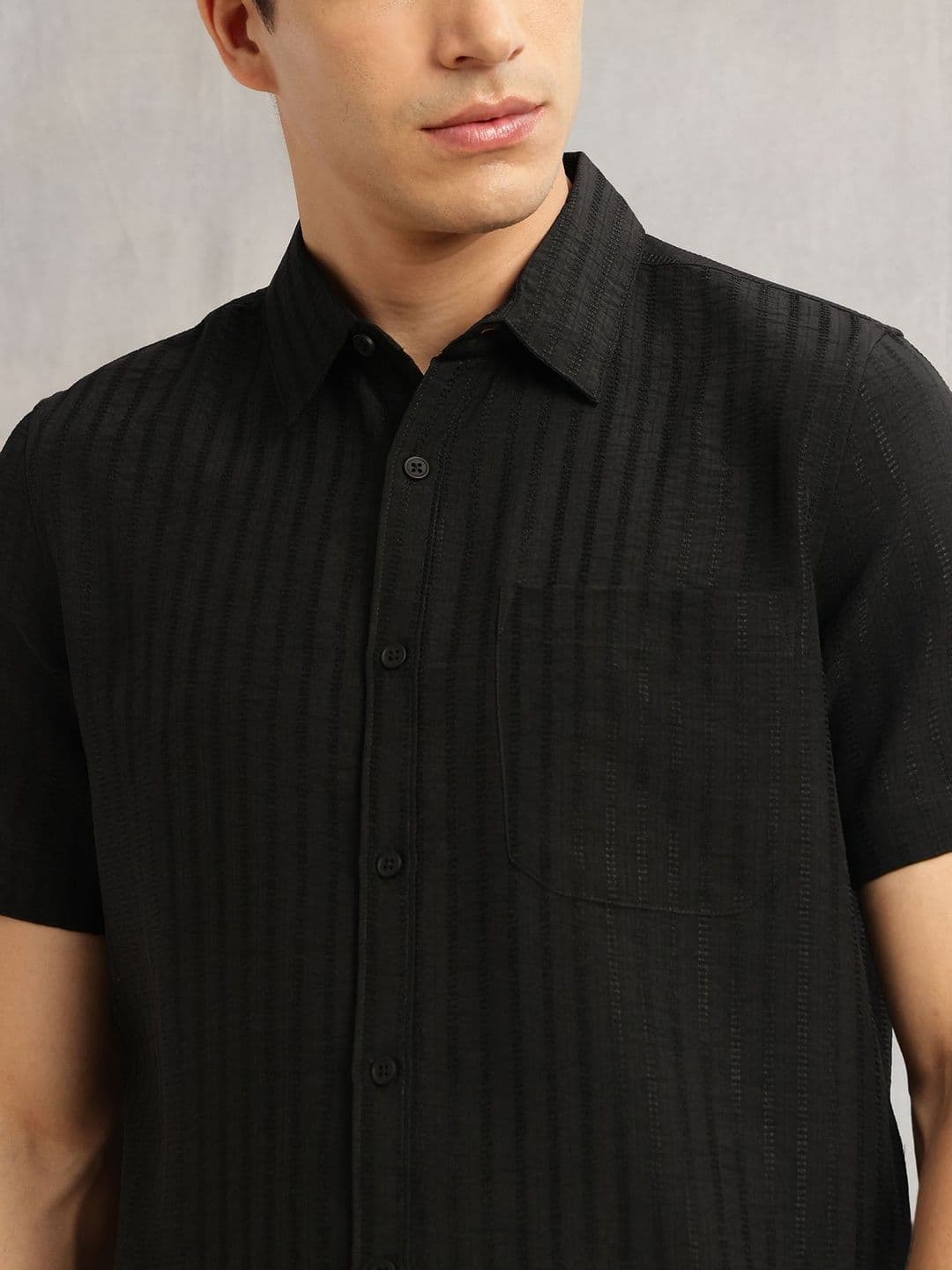 Thomas Scott Men Regular Fit Short Sleeves Spread Collar Polyester Casual Shirt thumbnail 6