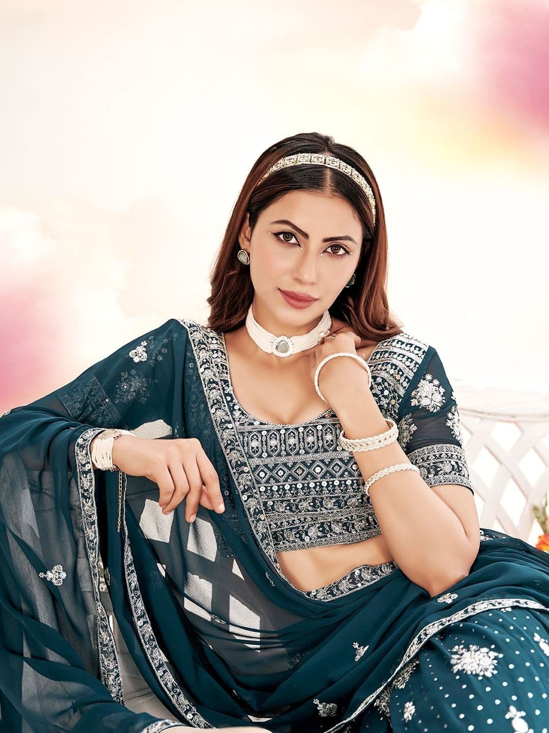 House of Pataudi Embroidered Flared Lehenga Choli  With Dupatta thumbnail 5