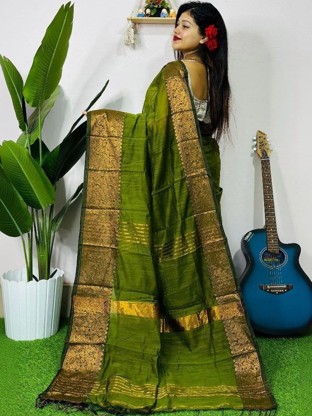 all about you Woven Design Zari Heavy Work Khadi Saree thumbnail 3