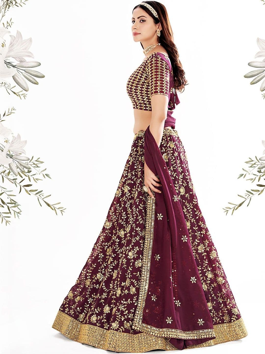 House of Pataudi Embroidered Flared Lehenga Choli  With Dupatta thumbnail 4