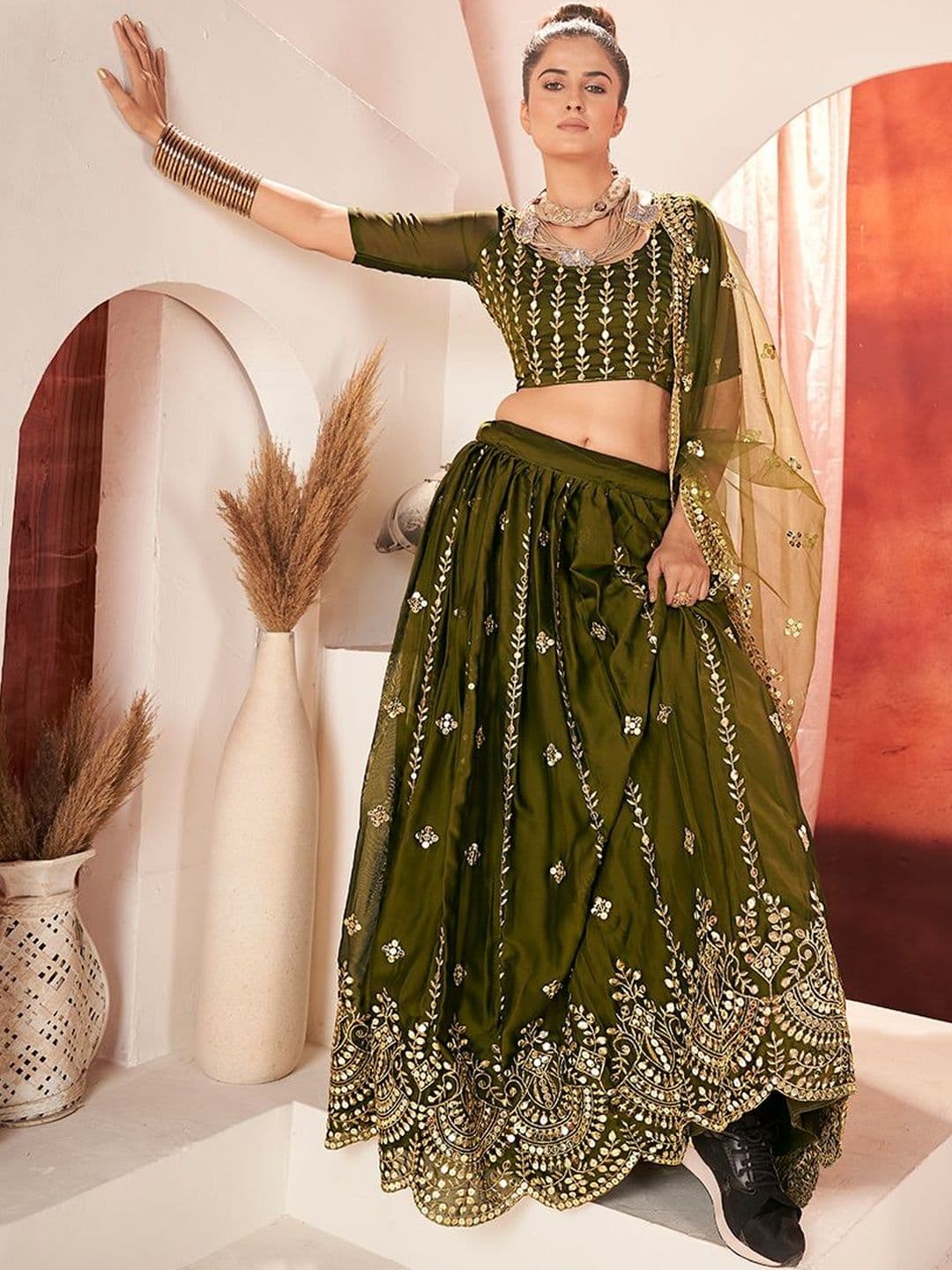 House of Pataudi Embroidered Flared Lehenga Choli  With Dupatta - view 1