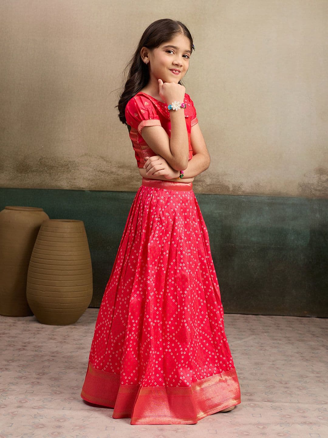 KALINI Girls Embellished Semi-Stitched Lehenga & Choli thumbnail 6