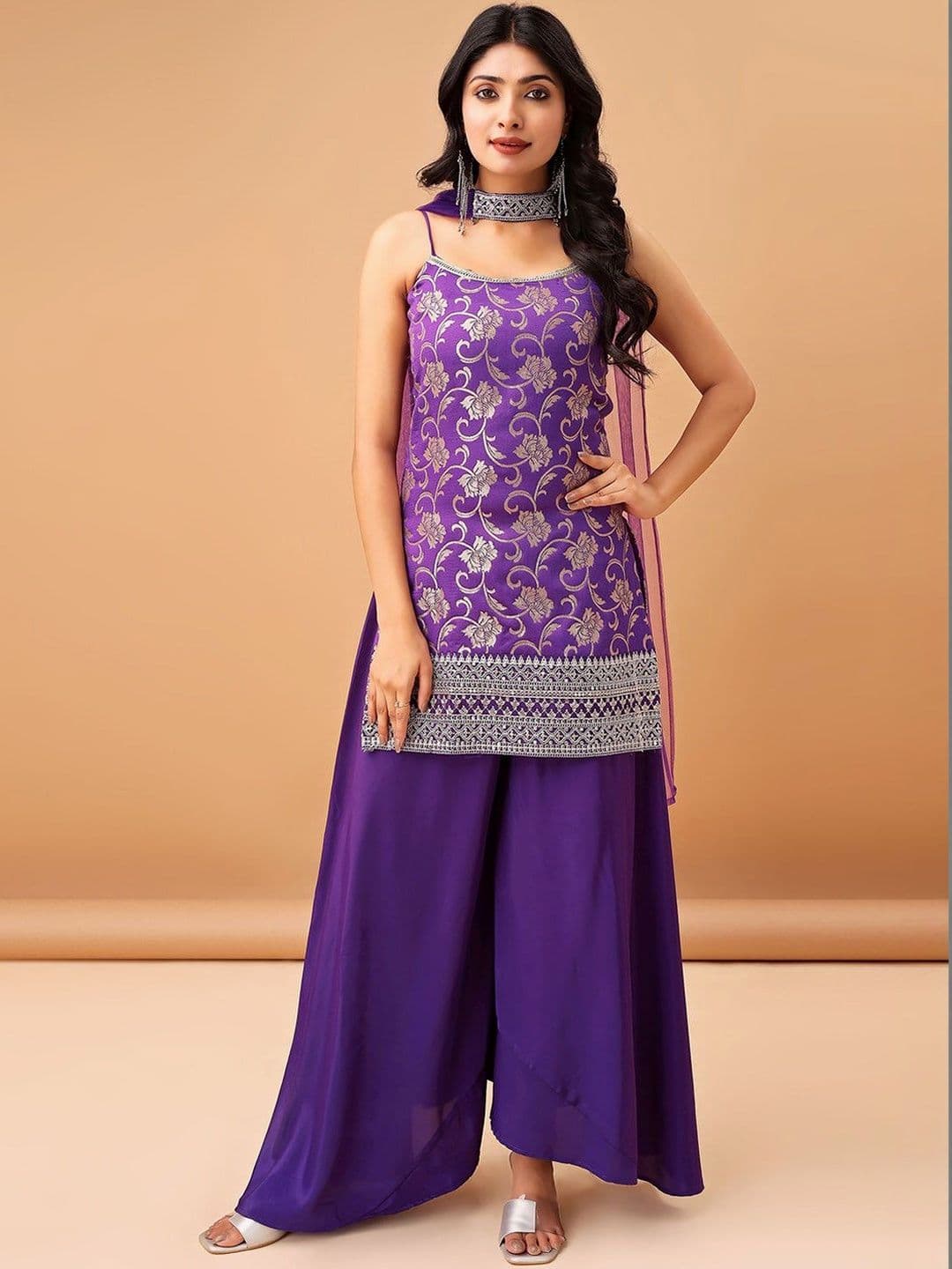 Sashay Boutique Women Art Silk Embroidered Kurta And Sharara Set With Dupatta - view 1