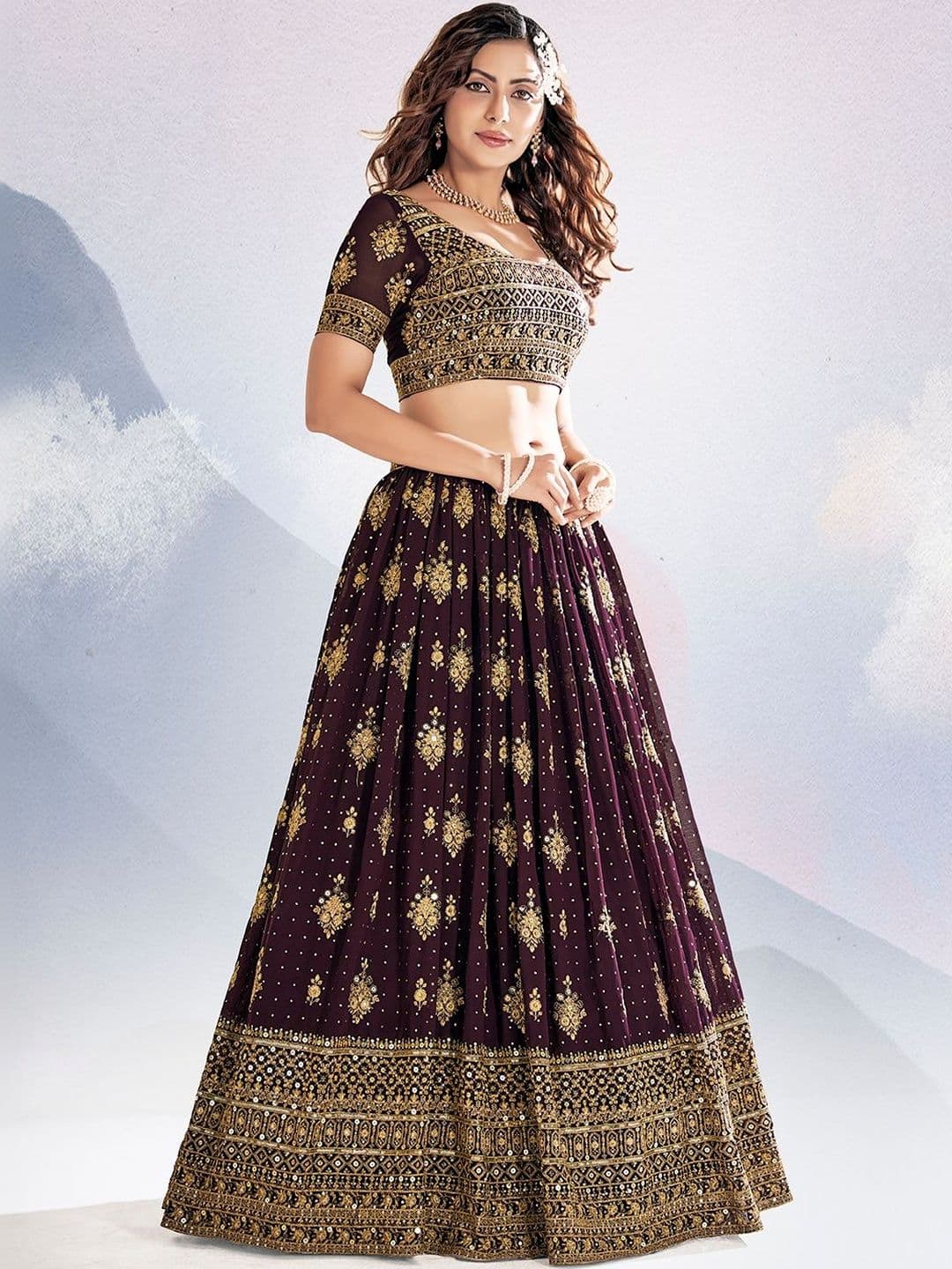 House of Pataudi Embroidered Flared Lehenga Choli  With Dupatta thumbnail 6