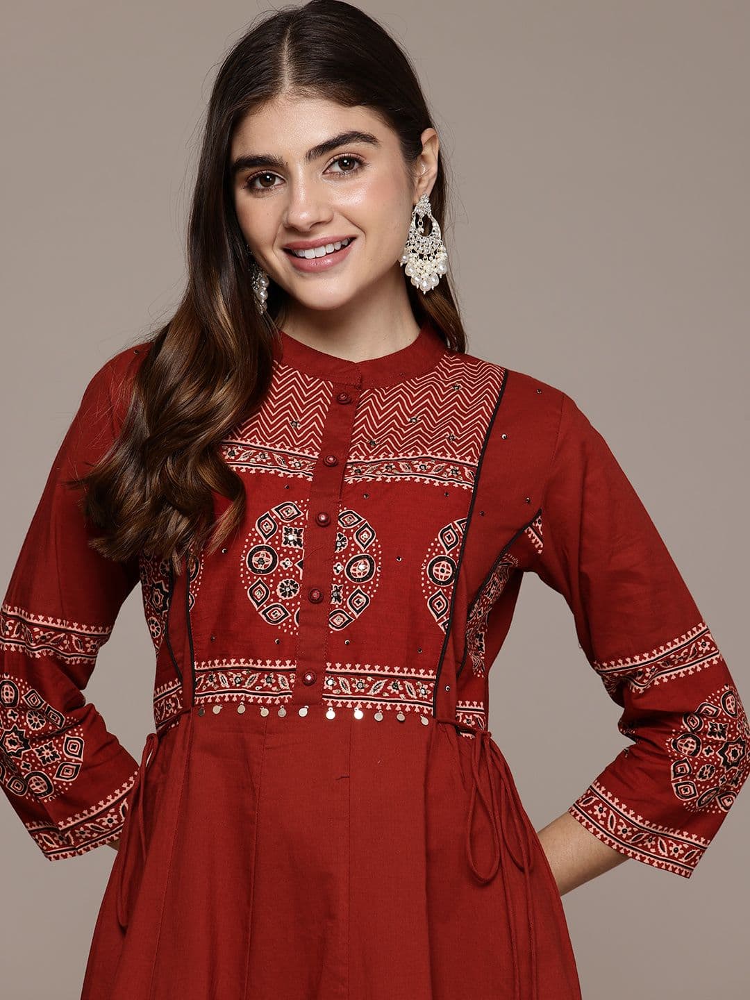 Cayman Women Printed Mirror Work Pure Cotton Kurta with Trousers & Dupatta thumbnail 7