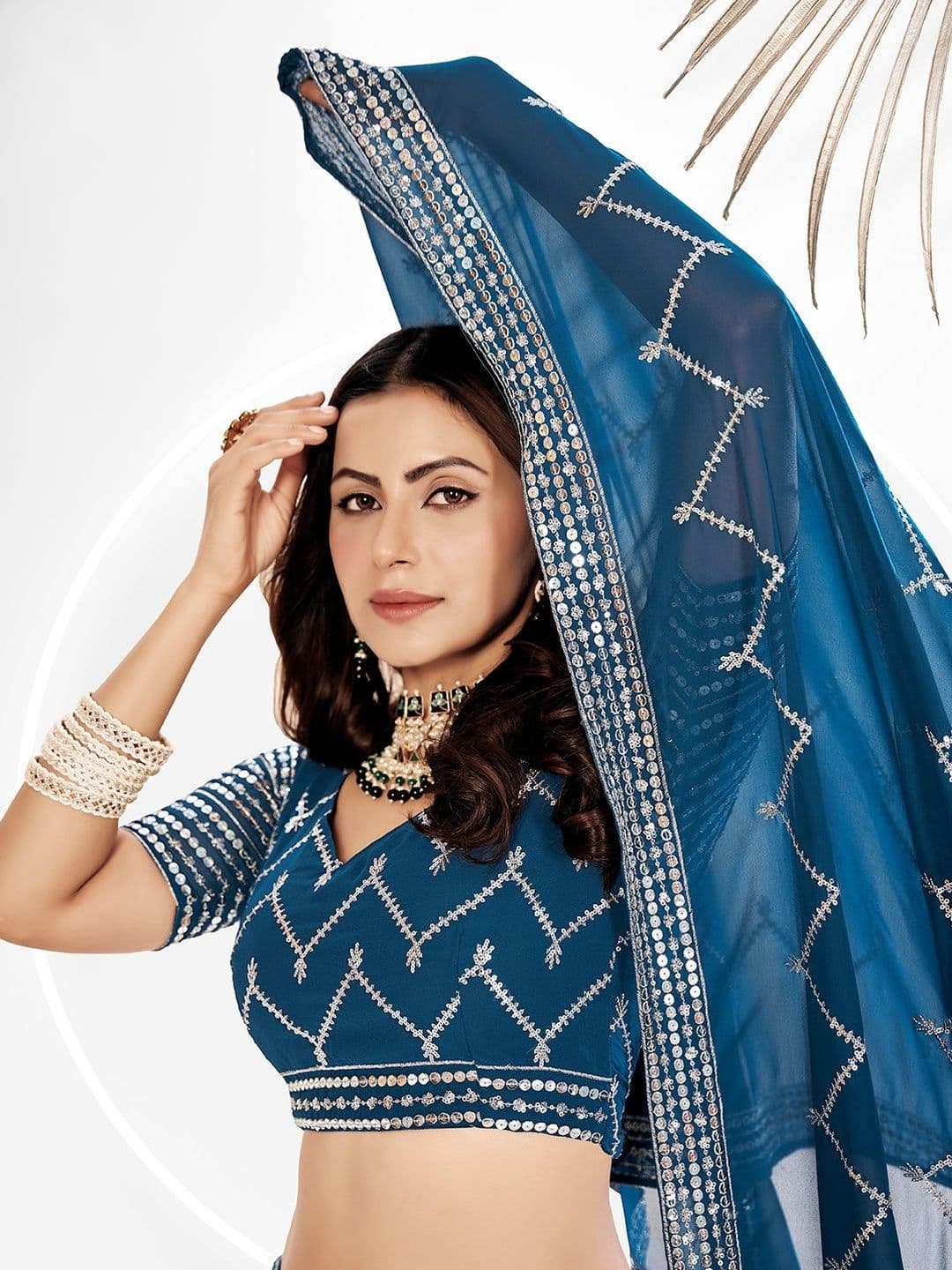 House of Pataudi Embroidered Flared Lehenga Choli  With Dupatta thumbnail 5