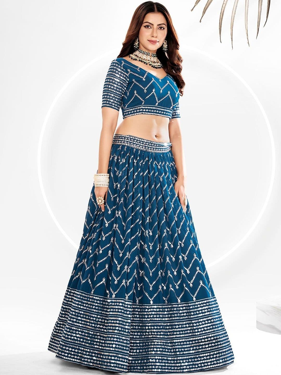 House of Pataudi Embroidered Flared Lehenga Choli  With Dupatta thumbnail 6