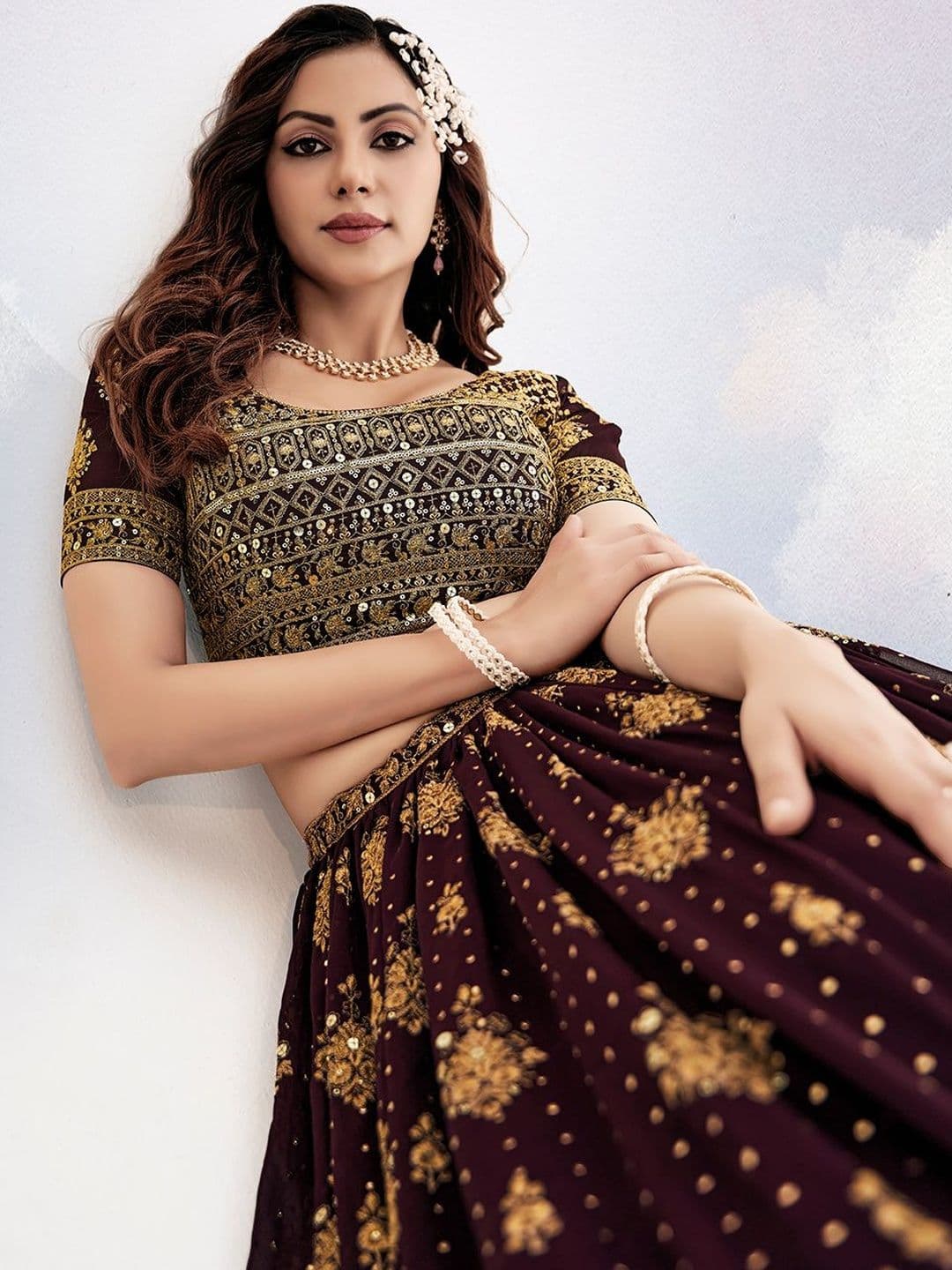 House of Pataudi Embroidered Flared Lehenga Choli  With Dupatta thumbnail 4
