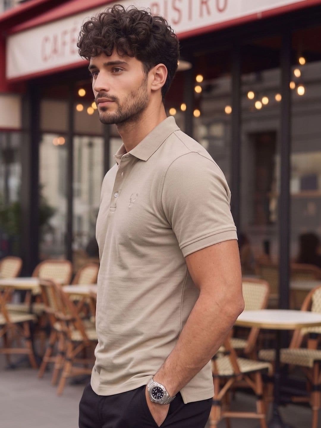 Utopium Men Brand Logo Polo Collar T-shirt thumbnail 3