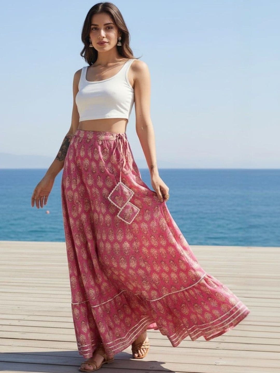Sangria Women Cotton Cambric Floral Maxi A-Line Skirt thumbnail 4