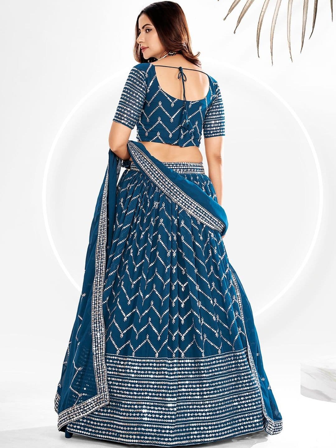 House of Pataudi Embroidered Flared Lehenga Choli  With Dupatta thumbnail 4