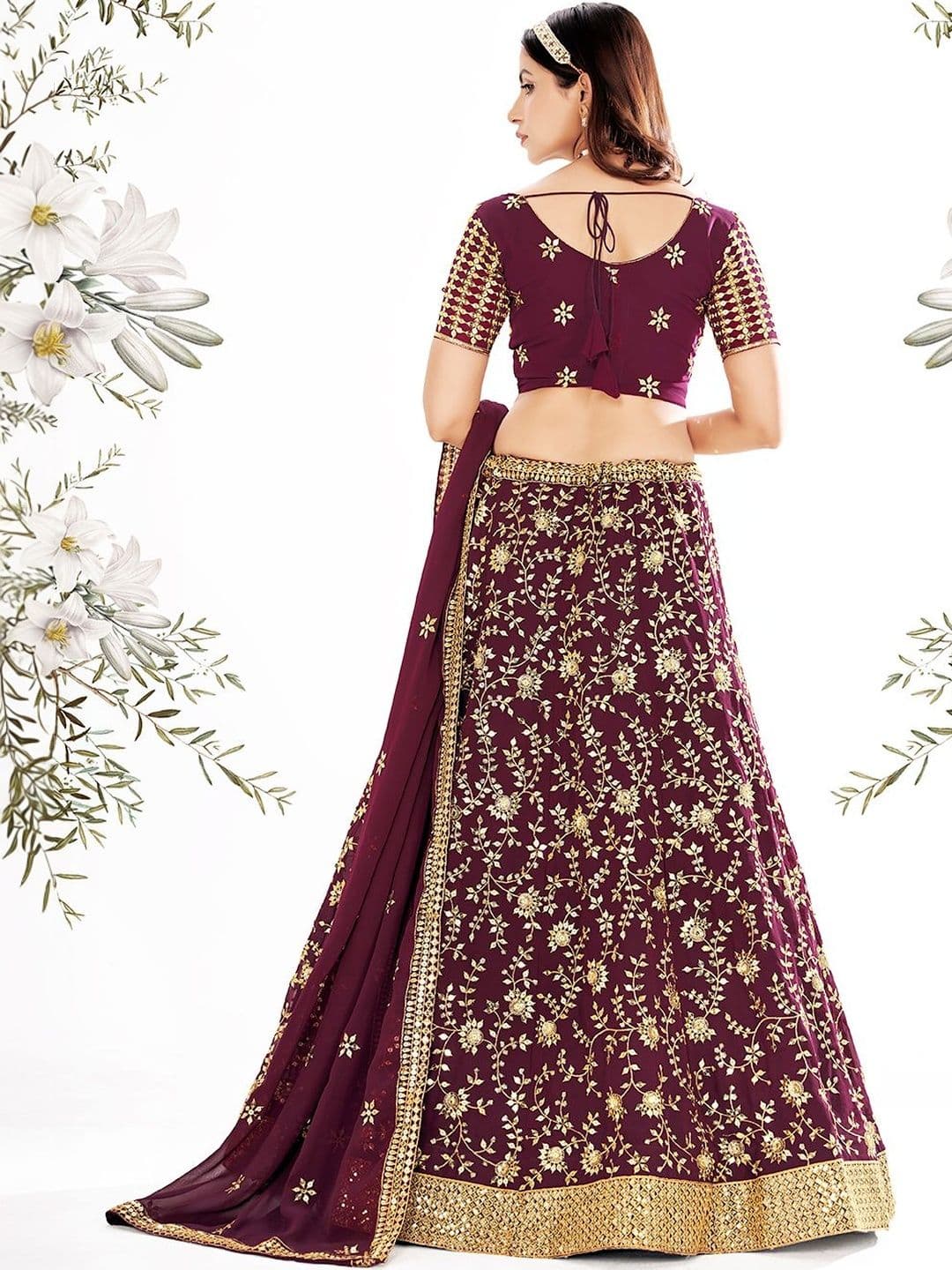 House of Pataudi Embroidered Flared Lehenga Choli  With Dupatta thumbnail 5