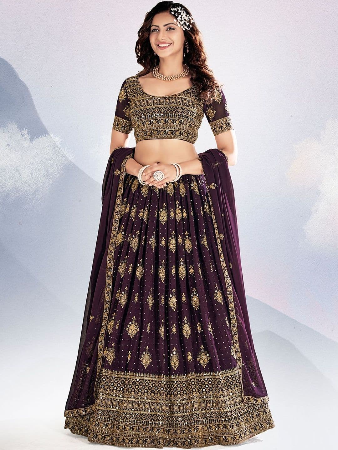 House of Pataudi Embroidered Flared Lehenga Choli  With Dupatta - view 1