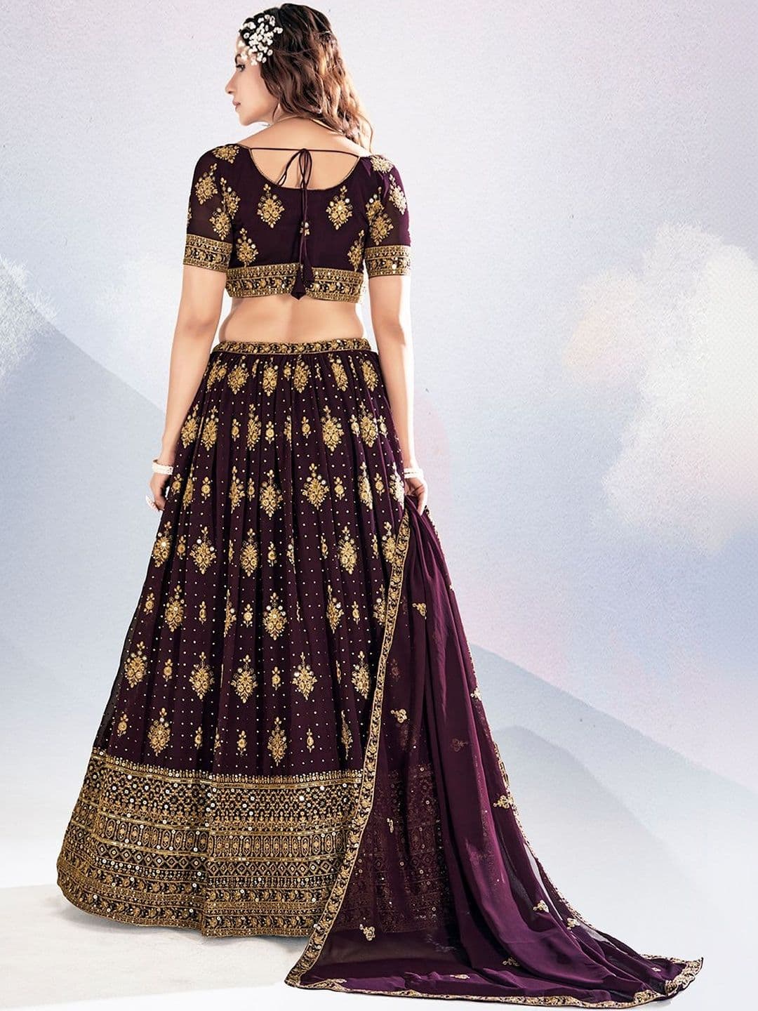 House of Pataudi Embroidered Flared Lehenga Choli  With Dupatta thumbnail 5