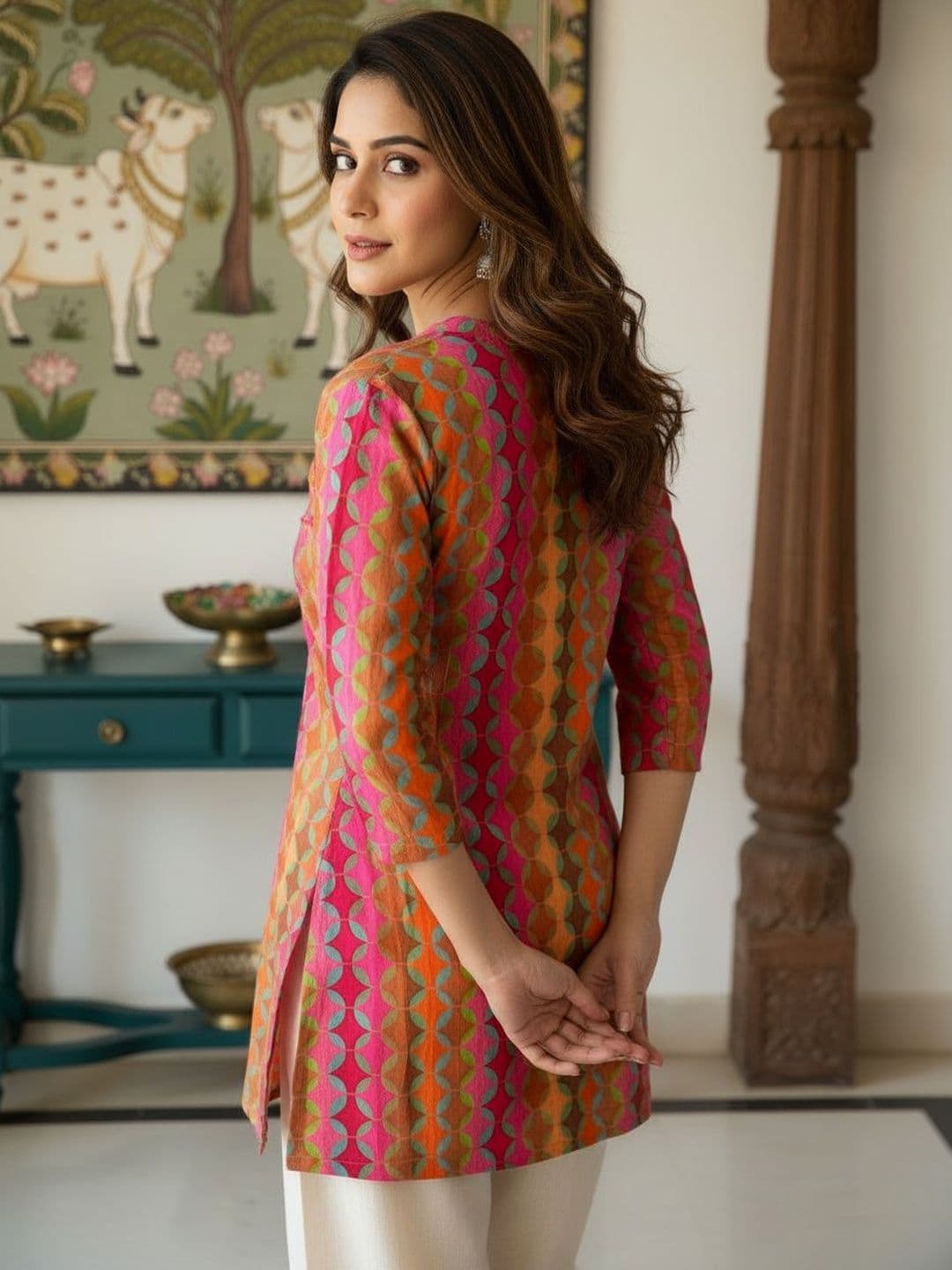 Anouk Geometric Printed V-Neck Pure Cotton Blend Kurti thumbnail 6