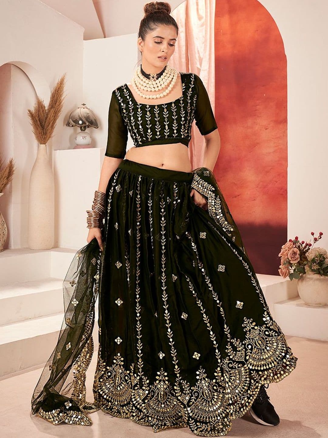 House of Pataudi Embroidered Flared Lehenga Choli With Dupatta - view 1