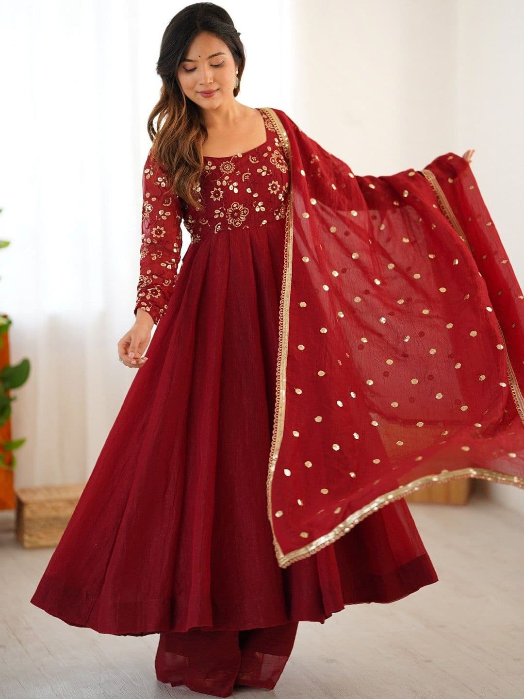 all about you Women Ethnic Motifs Embroidered Empire Sequinned Kurta with Palazzos & With Dupatta thumbnail 3