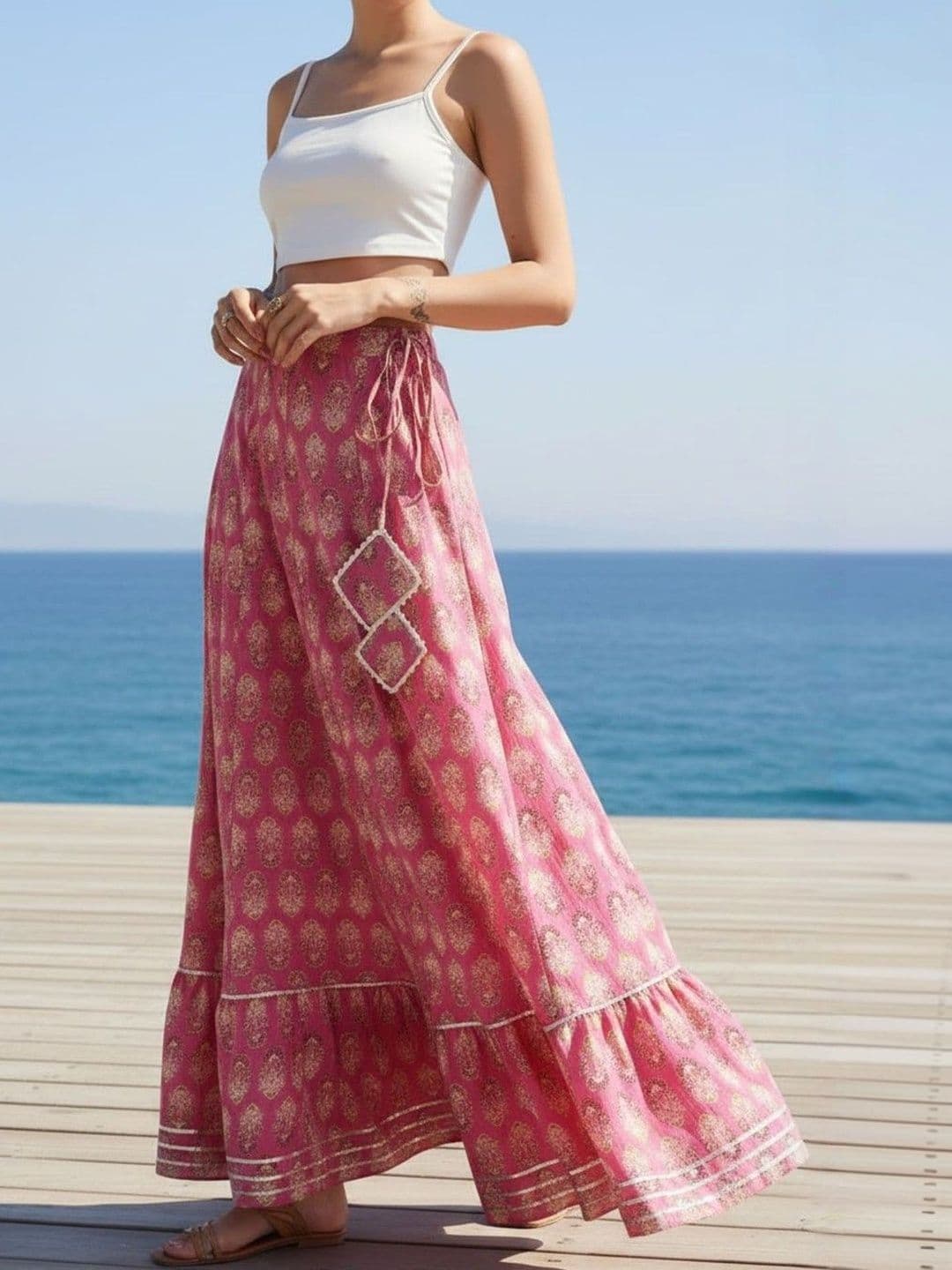 Sangria Women Cotton Cambric Floral Maxi A-Line Skirt thumbnail 5